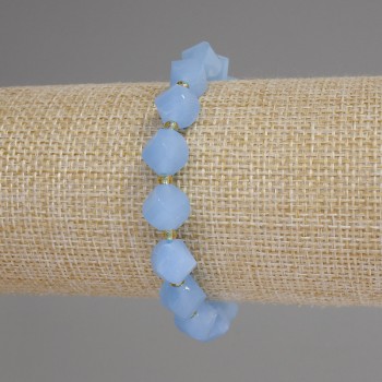 Aquamarine Bracelet with Faceted Rhombus Beads, approx. 10×9 mm, 3 mm Seed Beads, Length approx. 18 cm, Stretch