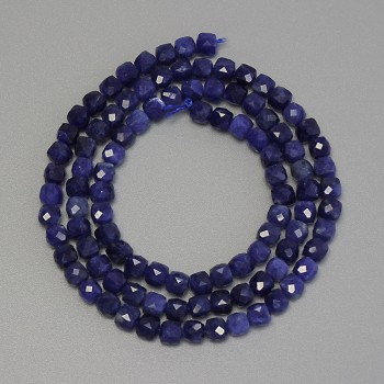 Sodalite beads, faceted cube, 4mm diameter, 40cm length on a strand