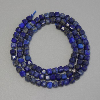 Lapis Lazuli Beads, Faceted Cube, 4 mm diameter, 39 cm length on thread