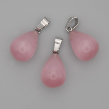 Pink Cat's Eye Drop Pendant 19x13mm+-, length 29mm+-