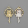 Cat pendant with white enamel and golden metal, diameter 15×27 mm, pack of 2