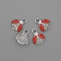 Pendant charm 'Sun' with crystals, red enamel, silver-colored metal, diameter 10×12 mm, pack of 4