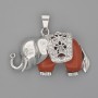 Pendant Elephant Red Jasper 39x34mm +/- Silvery Metal