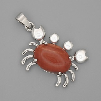 Crab Pendant Red Jasper 40x22mm ± Silver-Colored Metal