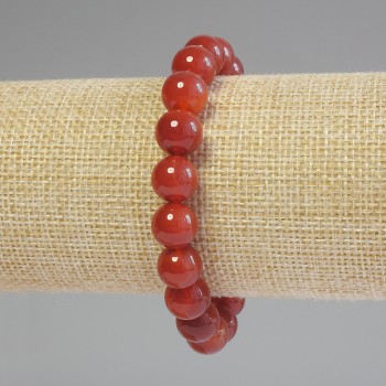 Carnelian bracelet with smooth beads, 10mm diameter ±, 18mm length ±, stretch