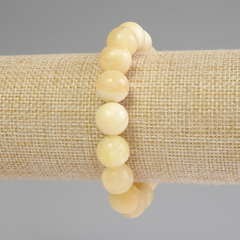 Yellow Agate Bracelet with Smooth Round Beads, 12 mm Diameter, 18 cm Length, Stretch