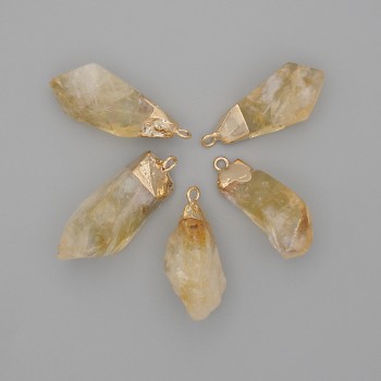 Faceted Citrine Pendant, Assorted Sizes 28-33×10-15 mm, Gold-Tone Metal