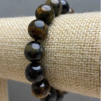 Bracelet of Tiger's Eye and Hawk's Eye natural stone, smooth beads, diameter 12(+/-)mm, length 18cm (stretch)