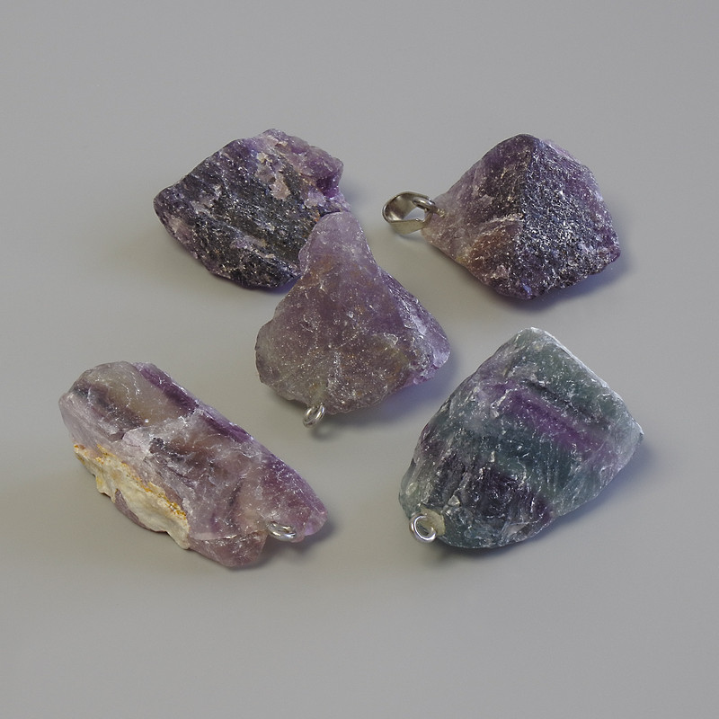 Fluorite pendant, natural stone, uncut, diameter 37-50×18-33 mm, assorted sizes