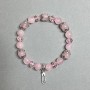 Bracelet with Rose Quartz Beads, 8 mm Diameter, Czech Crystal Rondelles 8x6 mm, with Metal Inserts, Length 18 cm, Stretch