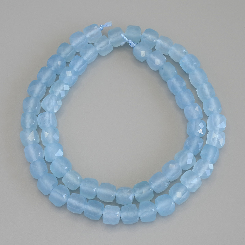 Aquamarine Beads, Faceted Cube, 7x7 mm +/- on Thread, 41 cm+