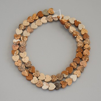 Landscape Jasper Heart Beads, 6x6x2 mm diameter, on thread, length about 37 cm