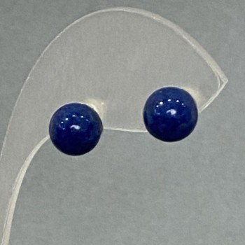 Lazurite Bead Stud Earrings (Pressed), Silver-Plated Metal, 8mm