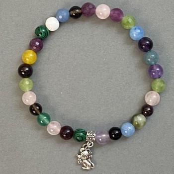 Bracelet Assorted Smooth Bead 6mm +/- with Metal Inlay, Length 18 cm (Stretch)