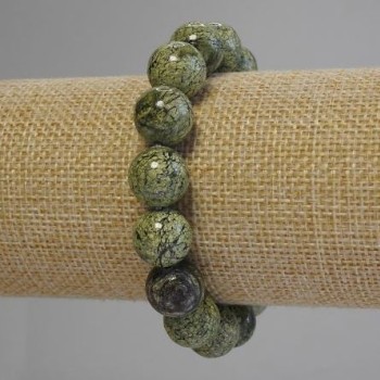 Serpentine natural stone bracelet — smooth beads, 15 mm diameter, 18 cm long (stretch)