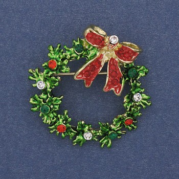 Brooch Pendant Wreath enamel with crystals 36mm+