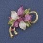 Flower Brooch-Pendant with Colorful Enamel and Crystals, Gold-Tone Metal, 50x42mm+