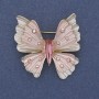 Butterfly Brooch Pendant with White and Pink Enamel, Rainbow Crystals, Gold-Tone Metal, 39x42 mm+