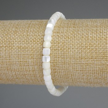 Mother-of-Pearl Rondelle Bracelet, 6x5 mm diameter, 18 cm stretch