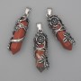 Pendant: Red Jasper - Hexagon with Flower, 35x15 mm, Length 44 mm