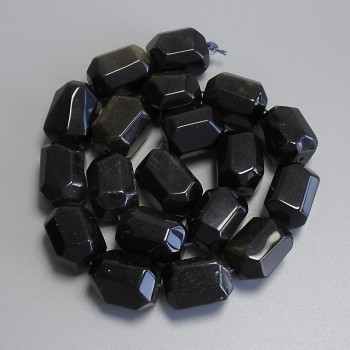Sun Obsidian Faceted Beads, 20x15 mm diameter ± on thread, length 38 cm+