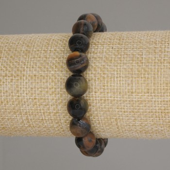 Falcon's Eye Bracelet with Smooth Beads, 10 mm Diameter, 18 cm Length, Elastic