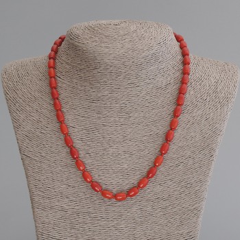 Coral Barrel Bead Necklace 8.5×6 mm, ± length 50 cm ± with a clasp