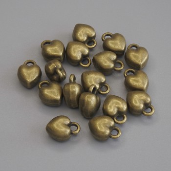 Bronze-Colored Heart Pendant, Diameter 9×7 mm, Pack of 18