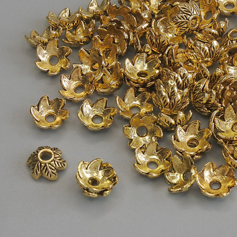 Bead Cap Findings, Gold-tone, Diameter 7x1 mm, Hole Diameter 1.2 mm, Packaging 20 g (~70 pcs)