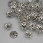 Bead caps for beads, silver-tone metal, 10 mm diameter +/- hole diameter 1.5 mm +/- packaging 20 g (~55 pcs)