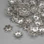 Bead caps, silver-tone metal, 10 mm diameter with approx. 2.2 mm hole, packaging 20 g (~72 pcs)