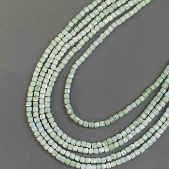 Green Czech Crystal Beads with Gasoline Finish on Thread, Faceted Cubes, 4x4 mm, 38 cm Length +