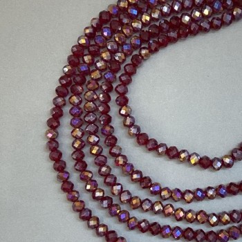 Beads Czech Crystal on fishing line red transparent with gasoline finish, faceted rondelle, diameter 8x6 mm, length 40 cm