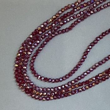 Beads Czech Crystal on thread red transparent with petrol finish, faceted rondelle, diameter 6x5mm + -, length 39cm +