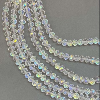 Beads White Czech Crystal on thread, white transparent with benzine coating, faceted rondelle, diameter 8x6 mm, length 39 cm +
