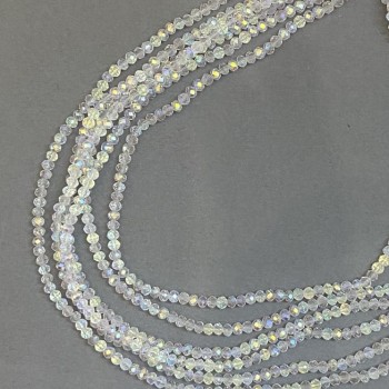 Czech Crystal Beads on Fishing Line, White Transparent with Gasoline Spray Finish, Faceted Rondelle, Diameter 3.5x3 mm +/-, Length 33 cm +/-