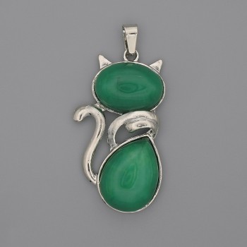 Cat-shaped Chrysoprase Pendant 42x25mm+-, length 50mm+