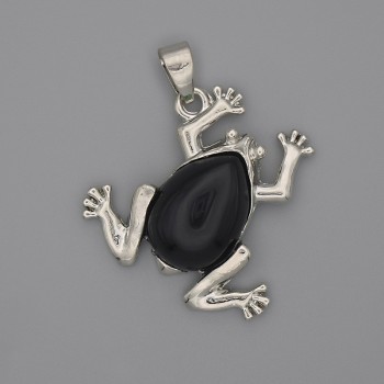 Frog Pendant in Black Agate 29x28mm+-, length 37mm+-