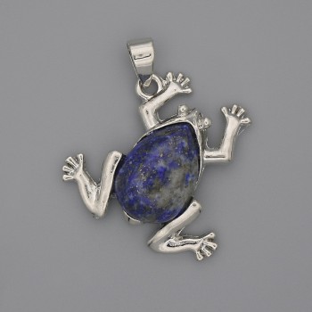 Frog Lapis Lazuli Pendant, 29×28 mm, 37 mm long