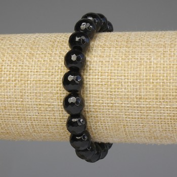 Bracelet Black Agate Faceted Beads 10mm, Length 18 cm, Stretch