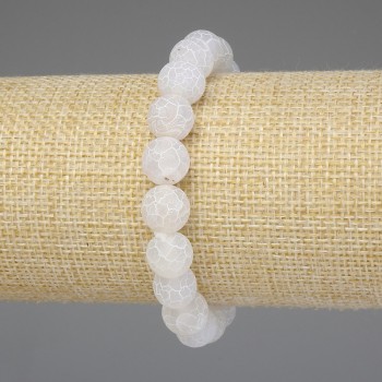 Bracelet 'Frosted Agate' White 10mm Smooth Bead, 18 cm Elastic