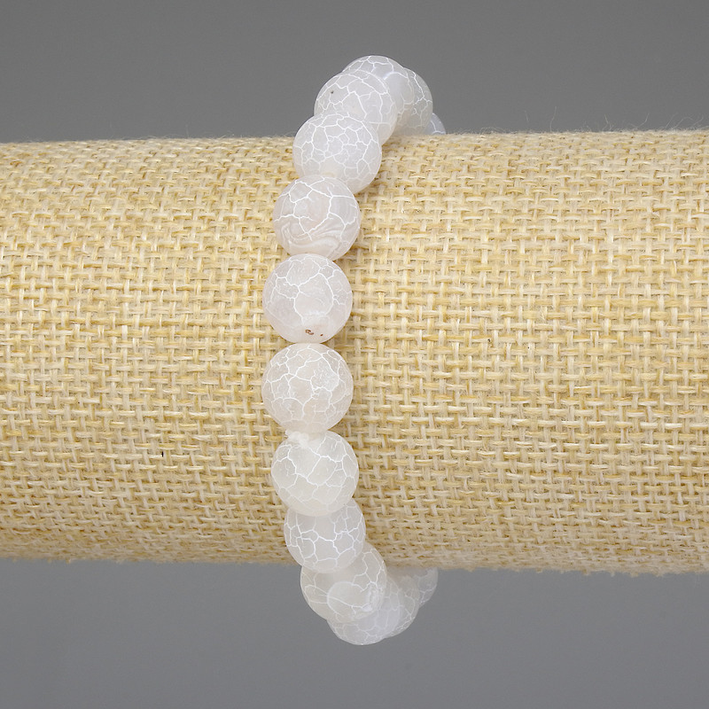 Bracelet 'Frosted Agate' White 10mm Smooth Bead, 18 cm Elastic