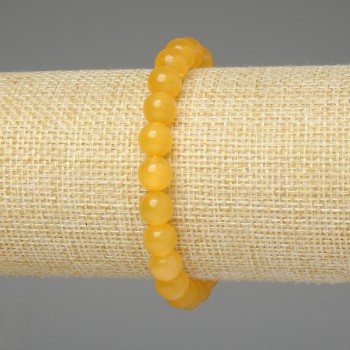 Yellow Cat's Eye Bracelet with Smooth 8mm Beads, 18 cm Stretch
