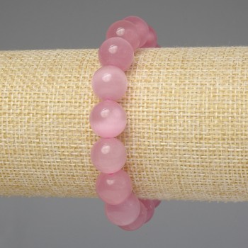Pink Cat's Eye Bracelet with 12mm Smooth Beads, 18 cm Stretch