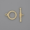 Toggle clasp hardware, gold-tone metal, 23×3.5 mm ring, 14 mm diameter, 10 mm hole diameter