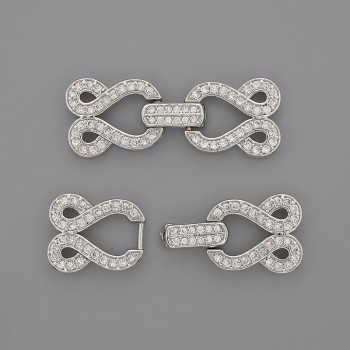 Two-strand clasp with white crystals, 30x12 mm, silver-colored metal