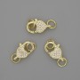 Carabiner clasp hardware 15x10 mm with white crystals, gold-tone metal