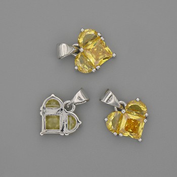 Pendant Heart with yellow crystals 12x12 mm +-, length 17 mm +-, silver-tone metal
