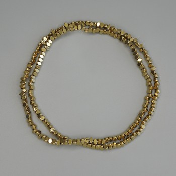 Gold-colored hematite beads, faceted triangular rondelle 3x2 mm on beading thread, length 40 cm+