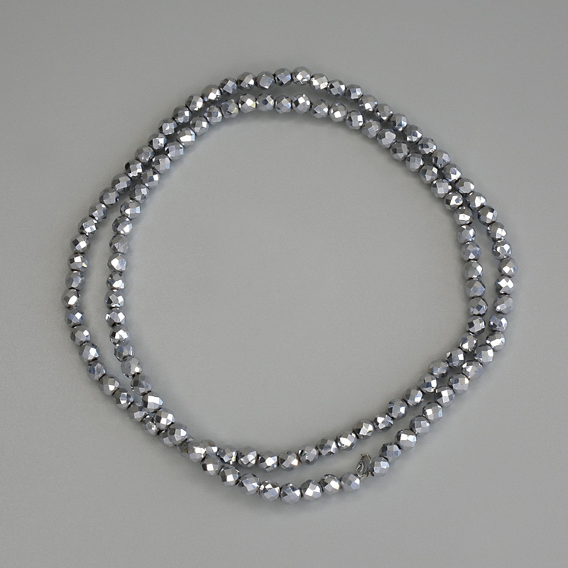 Hematite Beads, Silver Color, Faceted 3 mm Beads on Beading Thread, Length 38 cm+